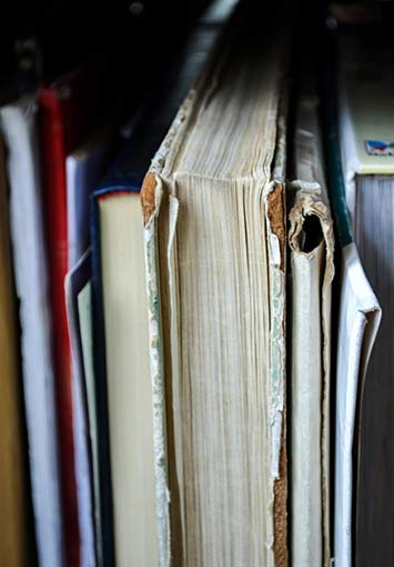 Damaged Books Shown On a Shelf