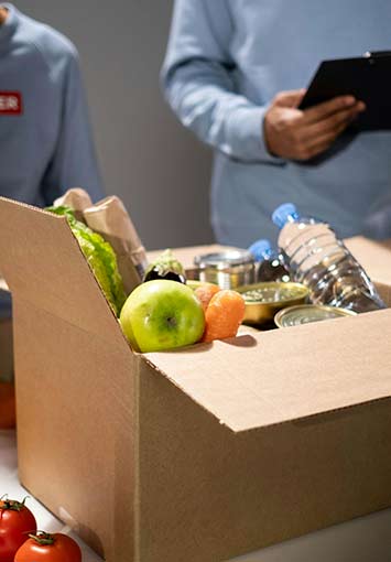 Nonprofit workers serving food at a food bank
